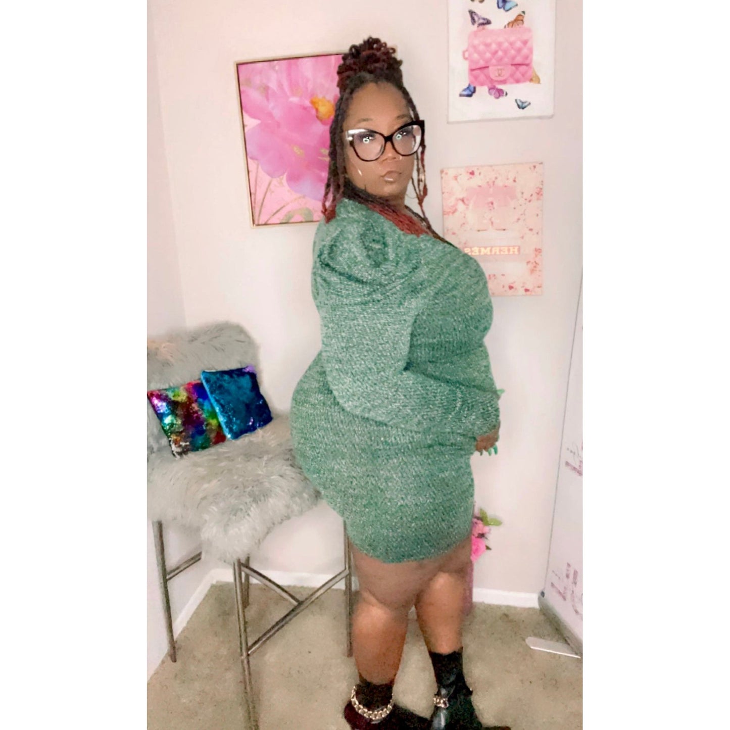 Olive green Do me Right ruffle sleeves dress