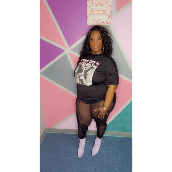 Mesh tight and Pay Bills shirts