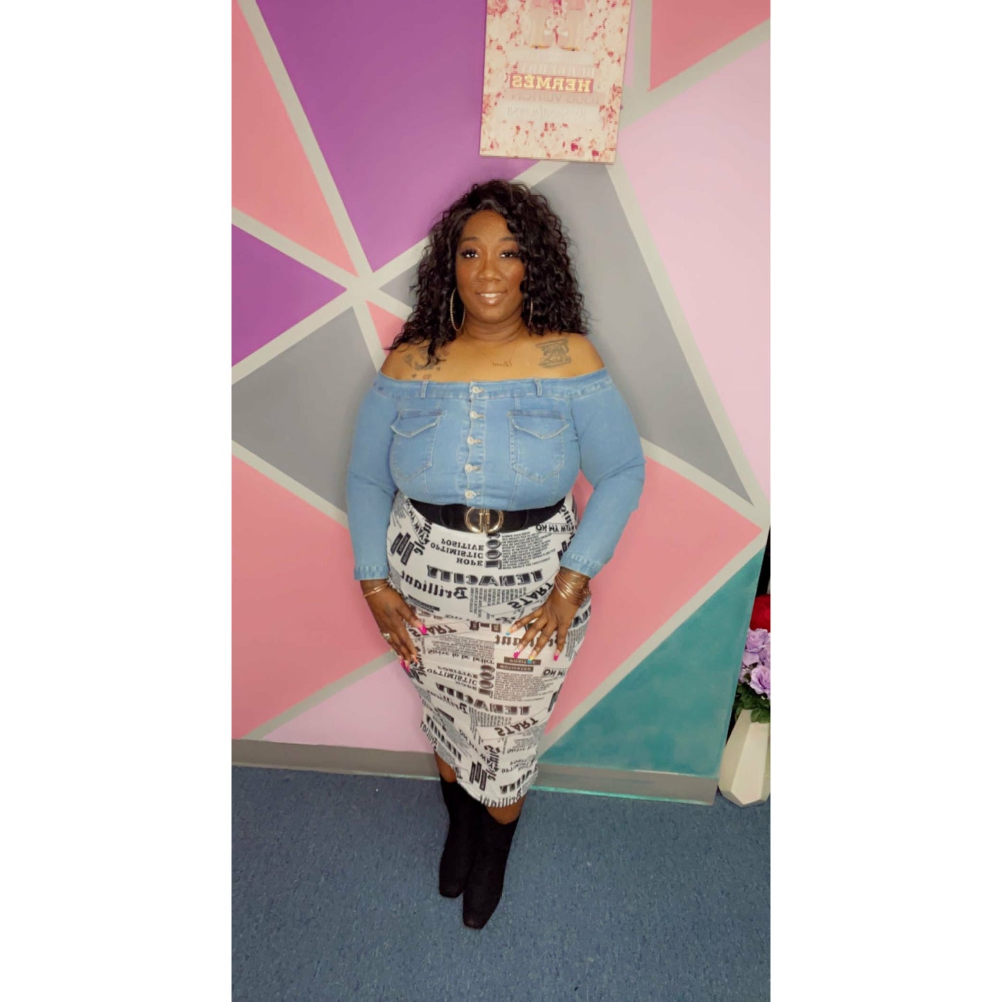 Newspaper Skirt and Mesh Top