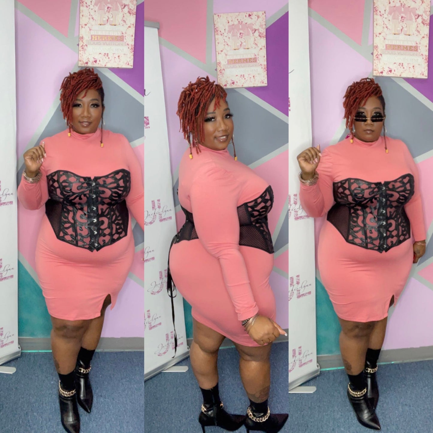 Pink split dress