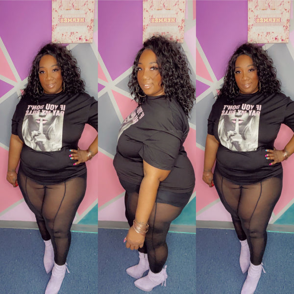 Mesh tight and Pay Bills shirts